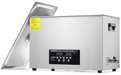 CREWORKS 30L Professionell Ultraljudsrengörare 600W med Avgasnings- och Skonsamläge, Ultraljudstank i Rostfritt Stål, 600W Värmare, 1–30 min Timer