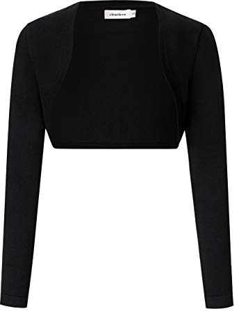 Clearlove - Cardigan Bolero da donna a maniche lunghe, giacca a spalla corta, top Shrug, Nero , L