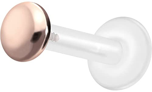 PIERCINGLINE PTFE Labret mit Gewinde TITAN AUFSATZ SCHRAUBDISC FLACH Piercing Lippe Nase Ohr Helix Tragus Medusa Roségoldfarben 4 mm Disc 1,2 x 5 mm