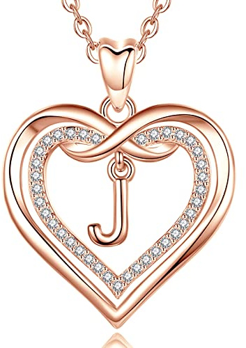 AEONSLOVE Kette mit Buchstaben Gold Namen Halskette Damen mit Buchstaben Rosegold Herz Initialen Anhänger mit Zirkonia Alphabet Charm Kupfer Schmuck für Frauen Mädchen