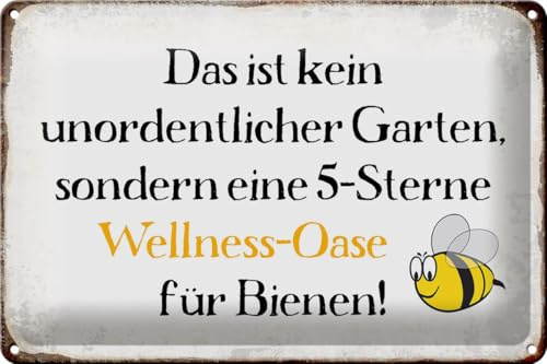 Blechschild 20x30cm gewölbt kein Garten Wellness Oase Biene Deko Geschenk Metall Schild