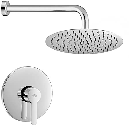 Set Doccia a Incasso Completo, con soffione 20 cm anticalcare in Acciaio e Miscelatore (Cromo, Iole)