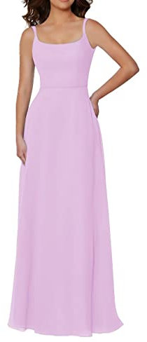 KURFACE Vestido de dama de honor para boda, línea A, cuello barco, tirantes delgados, sin mangas, vestidos de dama de honor, Lila, 46