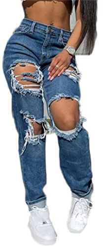 Déchiré Femme Grande Taille Ripped Pantalons Droit Femme Taille Haute Jeans Décontracté Bouffant En Denim Jambe Large Rétro Pants Oversize Destroy Troué A Trou Femme jeans déchiré femme pas cher