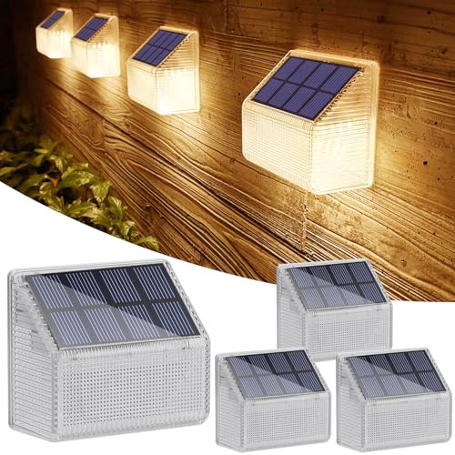 Alinana 4-Pack Solar Fence Lights, 360° Outdoor Warm White Garden Light IP68 Waterproof, LED Solar Wall Lights Outdoor for Fence, Patio, Wall Decorative (2700K)