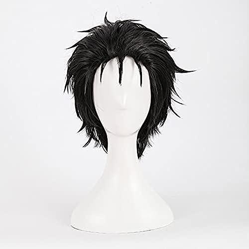 NEZIH Anime Coser Pruik Steins Gate 0 Okabe Rintarou Cosplay Perücken Kurze Schwarze Hitzebeständige Synthetische Haare Wig+ Perücke Kappe, Geeignet Für Halloween-Party, Dekorationsgeschenk