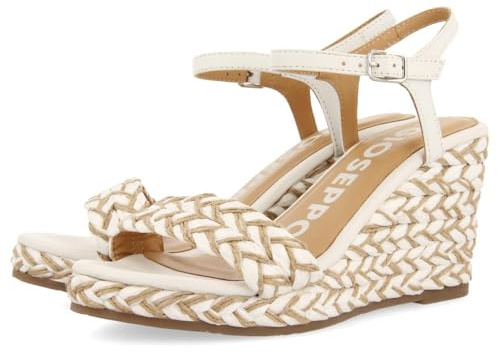 GIOSEPPO Sandali bianchi e colore naturale zeppa alta con treccia per donna Tigard, bianco, 37 EU