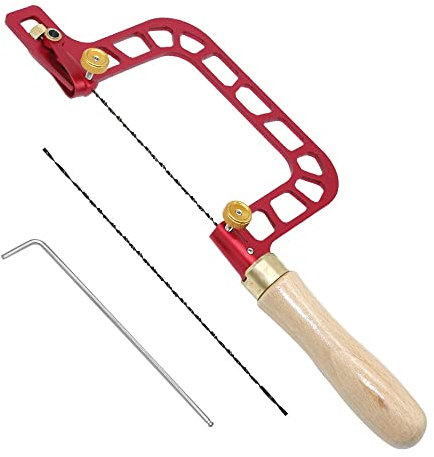 KhUKhu Juego de Sierra de marquetería con Marco de Aluminio y Cuchillas de Repuesto para carpintería, tableros de Madera, Corte de plástico y Metal (Sierra de calar)