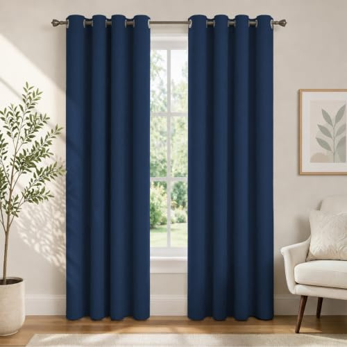 Ystyle Verdunkelungsvorhänge mit Ösen 100% 2er Set, 140×145 cm, Blau | Blackout Curtain Leinenoptik, Thermovorhang Gegen Kälte Und Hitze, Gardinen Blickdicht für Schlafzimmer Wohnzimmer