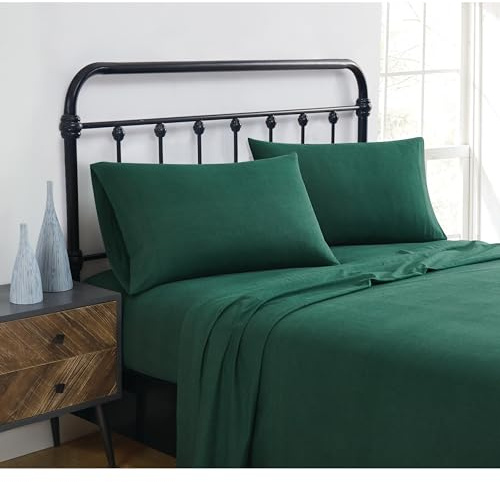TRULY SOFT Solid Flannel Green Cotton 4-Piece Full Sheet Set, Solid Themed, for Men and Women, Oeko-TEX Certified Confidence