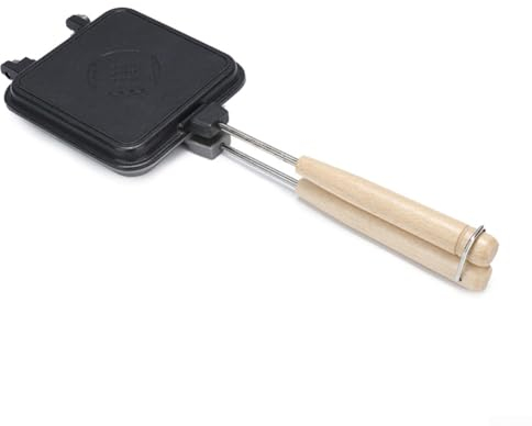 ZYNCUE Gaufrier Anti-adhésif - 12,7 x 36 cm - avec Long Manche - en Aluminium moulé sous Pression - Machine à Sandwich Double Face pour Gril d'intérieur - Parfait pour Le Petit déjeuner - Noir