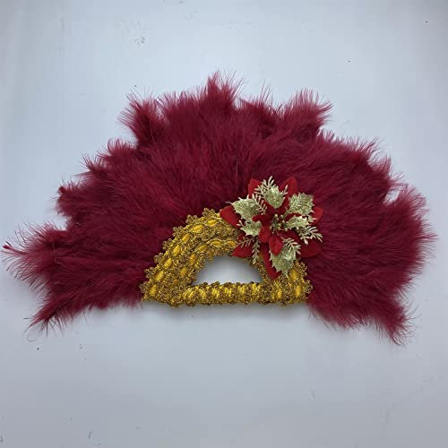 Folding Hand Fan - 1pc Double-Side Mariage Fan White Turkey Feather Fan and Gold Handle Nigerian Dance Bridal Fans for Wedding Decorative Fan (Color : Double side2, Size : 40CMX52CM) (Color : Double