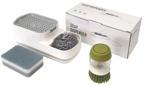 Dispensador de Jabón automático Recargable 4 en 1 para Cocina con Cepillo y Accesorios, Ideal para Limpieza de Platos, sartenes, ollas y más. Rellenable y Compatible con lavavajillas y jabón líquido.