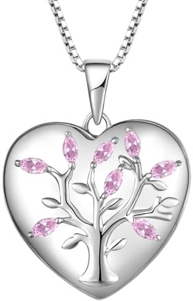 YL Collana con Medaglione Albero della Vita in Argento Sterling 925, Taglio 5A Zircone, Medaglione a Forma di Cuore per Donne, 45-50CM, 19*18MM, Argento, Zirconia cubica