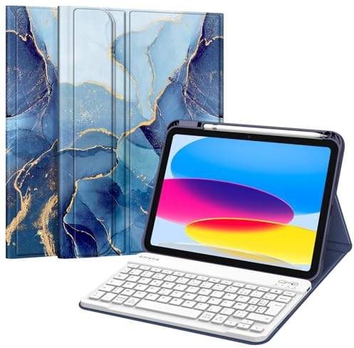 FINTIE Clavier pour iPad A16 11 2025 11e Gen & iPad 10e Gen 10.9 2022 | Étui avec Clavier AZERTY sans Fil Bluetooth, Coque Multi-angle avec Emplacement Stylet, Marbre Océan