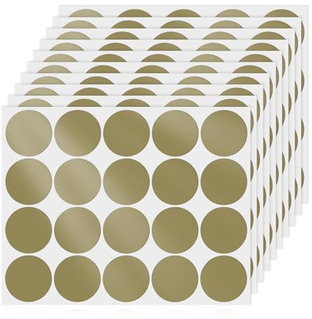 YIKIADA 200 Stück Klebepunkte 50 mm Vinyl Selbstklebende Runde Etiketten Abnehmbar Aufkleber Wasserdicht Punktaufkleber Gold