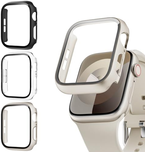 Lovmunia 3-Stück Schutzhülle mit Displayschutzfolie Kompatibel mit Apple Watch SE3(2025)/SE2/SE/6/5/4 44mm, Rundum Hard Gehäuse Eingebaut Kratzfest Gehärtetes Glas Schutzfolie für iWatch 44 mm