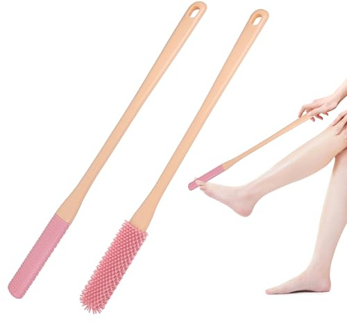 OWIIZI Zehenreinigungsbürste, 39,9 cm, Fußschrubber in der Dusche mit langem Griff, Silikon-Fußbürste, weiche Haut, Peeling, Lotion, Applikator für Senioren, ältere Menschen, Männer und Frauen, 2