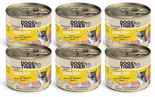 Dogs'n Tiger Herzlich Nassfutter Katze, Huhn & Möhren, 6X 200g | Katzenfutter nass, Alleinfutter, hoher Fleischanteil, getreidefrei, ohne Zuckerzusatz, ohne Konservierungsstoffe