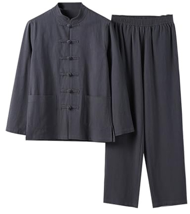 GVILTY Losen Kampfkunstanzug - Männer Chinesische Traditionelle Kleidung Tang Anzug Kung Fu Uniformen, Baumwollwäsche Tai Chi Uniform Langarmhosen Mantel Tops Qigong grey-6XL
