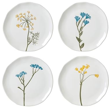 Lenox Dinnerware Set, Wildflowers Tidbit Appetizer Plates Set Of 4, Service For 4, Dessert Plates, Small Plate 6 Inch, Snack Plate, Stoneware, Dishwasher Safe, 6-Inch Diameter (Assorted, 4 Piece)