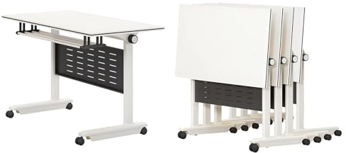 Konferenztisch - Schreibtisch Klappbar - Besprechungstisch, Konferenzraumtisch Mit Geräuschlos Arretierbaren Rädern, Klappbarer Mobiler Schulungstisch Mit Klappdeckel,Rechteckiger Seminartisch ( Color
