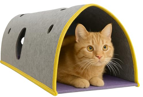 BYPET Katzen Tunnel aus Naturfilz – Faltbares Katzenspielzeug & Schlafplatz – Gemütlicher Spiel-, Ruhe- und Rückzugsort für Wohnungskatzen, 30x100x25 cm (BLH)