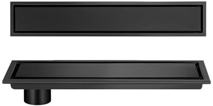 Duschrinne Komplettset Mit Haarsieb,Edelstahl 2 in 1 Befliesbar Duschrinne,Duschablauf Flach Bodenablauf,Seitliche Entwässerung,Schwarz,10 * 40cm