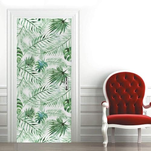 Türtapete Selbstklebend 90x210 cm Türfolie Selbstklebend Blätter Türaufkleber Türposter Tropische Pflanzen Türsticker Fototapete 3D Effekt für Schlafzimmer Wohnzimmer Küche A1231