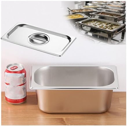 NJDQFA Mahlzeit Zutatenbehälters,Edelstahl Gastro Behälter GN Spülmaschinenfest,Stapelbar Tief Gastronormbehälter,1/4（26.5 * 16.5）,10cm1.2side