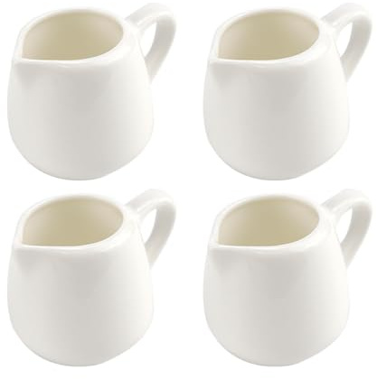 LNQ LUNIQI Mini Milchkännchen Keramik mit Griff, 4 Stück Klein Porzellan Milchkanne Weiß, 50ml Klein Kaffee Porzellan Milchkännchen Set, Mini Sahnekännchen Keramik für Hause Bar Café