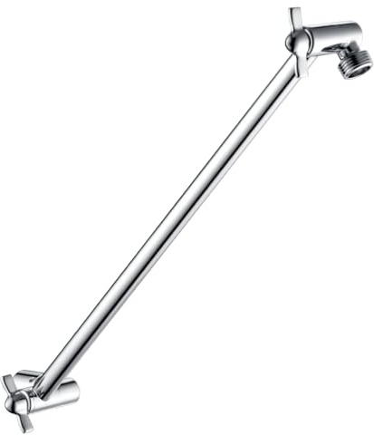 BRIGHT SHOWERS 15 Inch Extra Long Shower Head Extension Arm, Solid Brass Shower Arm Extender with Locking Screw for Rain and Handheld Showerhead, Height & Angle Adjustable, Chrome
