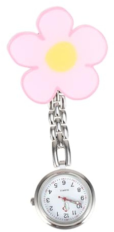 SOIMISS Krankenschwester Taschenuhr mit Brustclip, Quarzuhr, Rosa | Blumenmuster, Glas Mirror und Legierung, Clip On Stil für Ärzte und Pflegekräfte