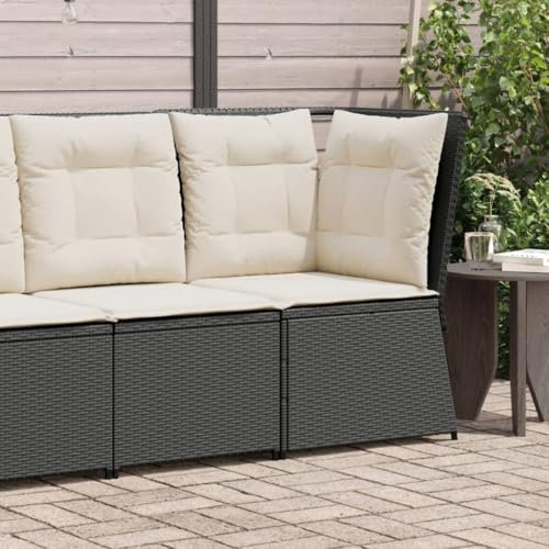 LAPOOH Garten-Ecksofa mit Kissen Schwarz Poly Rattan, Balkonmöbel, Gartenlounge, Gartenmöbel, Balkon Sofa, Terrassen Sofa, Terrassenmöbel - 368982