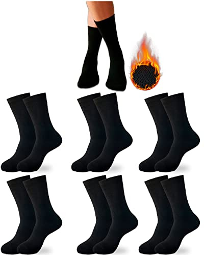 DIVABONNA Chaussettes Thermiques Femme Homme Hiver Polaire Noires - 6 Paires (40-46, Noir)