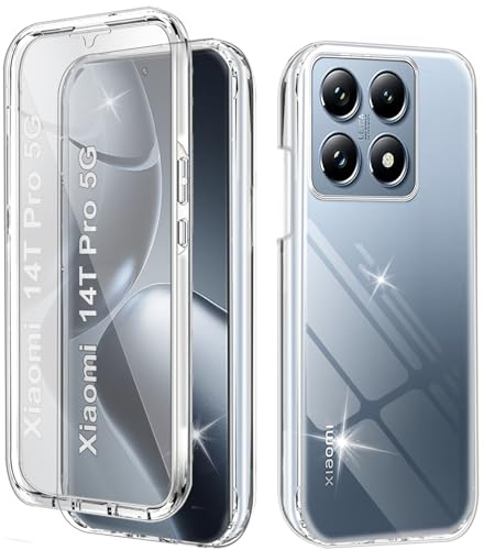 Yutwo Hülle Kompatibel mit Xiaomi 14T Pro 5G 360 Grad Stoßfest Schutzhülle Rundumschutz Cover Case mit Eingebautem Displayschutz Robust TPU Bumper Durchsichtig Handyhülle für Xiaomi 14T Pro 5G, Clear