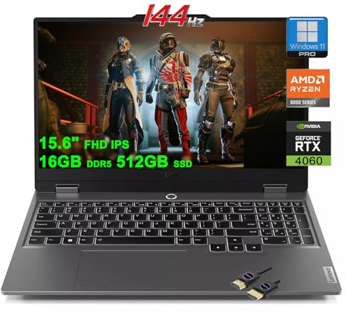 Lenovo LOQ Gaming Laptop | 15.6 FHD IPS 144Hz | AMD Zen4 8-core Ryzen 7 8845HS (>i7-12700H) | 16GB DDR5 512GB SSD | GeForce RTX 4060 8GB Graphic | Backlit Rapid Charge Win11Pro w/DLCA Accessory