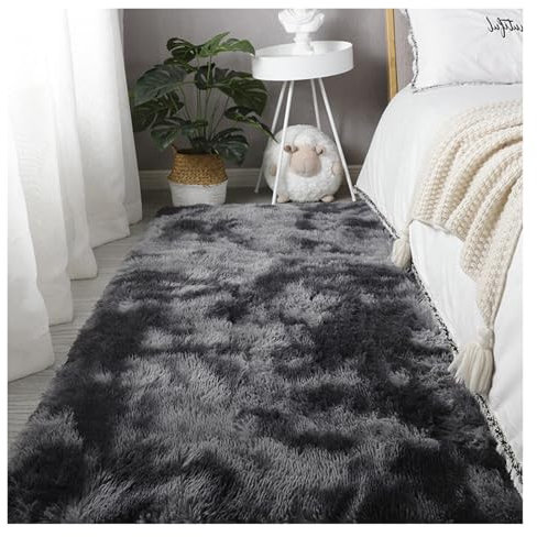 GOUSANG Teppich Wohnzimmer 110 x 180 cm Wollteppich Faux Teppich Optik Nachahmung Wolle Wolle Bettvorleger Sofa Matte Sofa Matte Longhair Fell, Dunkelgrau