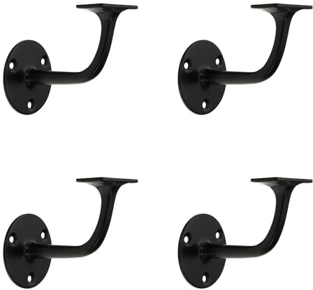 Infinity Decor Pack of 4 Traditional Handrail Brackets Matt Black – Heavy Duty Wall Mounted Support Holds Banister Staircase and Railings
