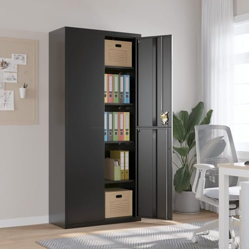 Xichuzi Aktenschrank Schwarz 90x40x200 cm Stahl, Metallschrank, Werkstattschrank, Werkzeugschrank, Büroschrank, Lagerschrank, Garagenschrank, Stahlschrank