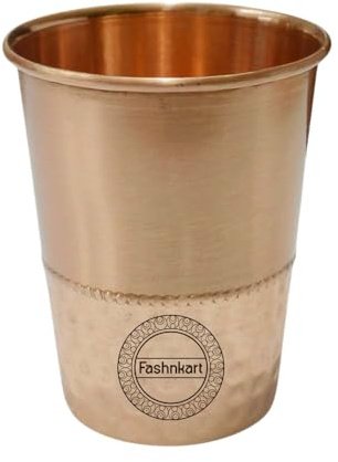Fashnkart Bicchieri in rame puro Acqua potabile Salute ayurvedica Bicchieri in rame puro Tazze da 10,14 once 300 ml (mezzo martellato)