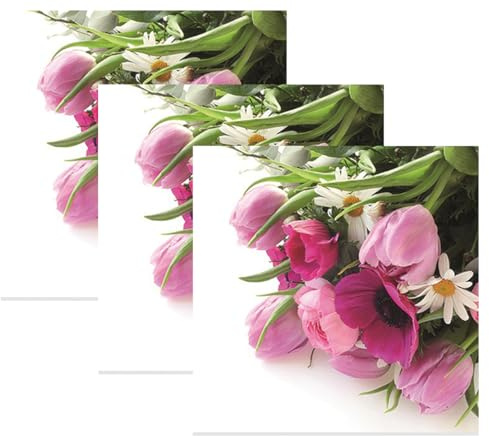 Servietten Frühling Tulpenstrauß 3 x 20er Pack (33x33 cm) - Papierservietten Tulpen, Tischdeko Frühling, Osterserviette Blumen