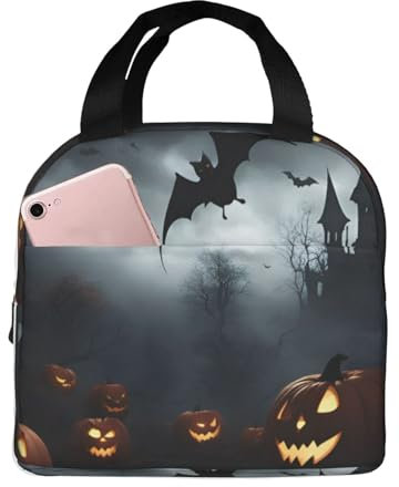 XTYGETY Lonchera reutilizable con estampado de murciélagos voladores de Halloween, 4 bolsas de almuerzo aisladas para el trabajo y aventuras al aire libre