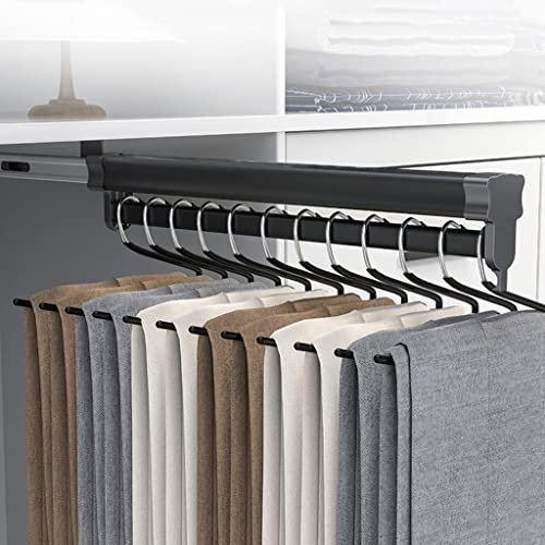 TAIYUESHAN Kleiderstange Ausziehbar Schwarz, Ausziehbare Kleiderstange Schwarz, Teleskop-Hosenaufhänger Platzsparend, Tragfähigkeit 35 kg, Aluminium-Finish (Größe: 56 cm/22 Zoll) Family
