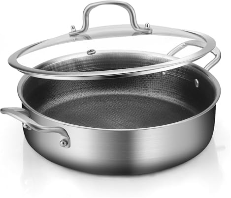 Yeksum Large 3 Quart Tri-Ply Nonstick Stainless Steel Skillet – Saute, Fry & Bake in One Pan – Easy-to-Clean, PFOA-Free, Oven & Dishwasher Safe for Family Meals