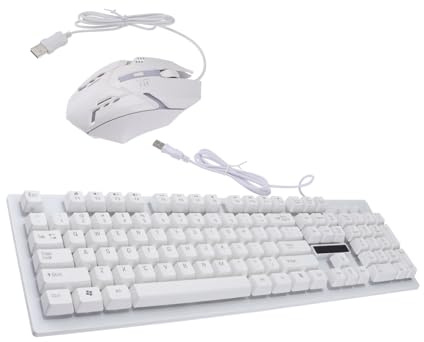 Conjunto de Teclado y Ratón Mecánicos Cable USB, 104 Teclas | Blanco, Plástico, Diseño sin Conflicto, Resistente al Desgaste, Luminoso, 1 Set 4 Teclas