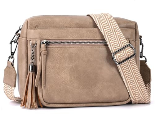 YOVIEE Damen Umhängetasche Vintage Crossbody Bag Premium PU Leder Schulter und Handtasche 3 Reißverschlussfächer Verstellbarer Breiter Gurt Gold Hardware Kompakt für Alltag und Sonderanlässe