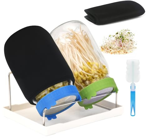 Lulonpon Sprossen-Set, 2 Sprossenglas-Kits, breite Öffnung, Quart-Einmachgläser mit Edelstahl-Sieb, Sprossendeckel, 1000 ml Sprossen-Anzuchtset, Samen-Keim-Set für den Anbau von Brokkoli, Bohnen