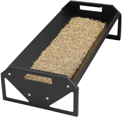 ECOTRIC 22 Gallon Livestock Feeder, 45 Length for 10Sheeps Once, Feeder Trough for Horse, Goat, Sheep, Cattle, Cow, Alpaca Steel Powder Coated Black