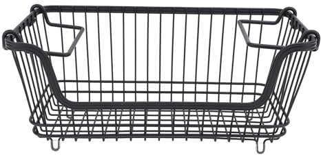 Pondra de almacenamiento de alambre delantero apilable de canasta apilable con mango plegable para refrigerio de frutas vegetales